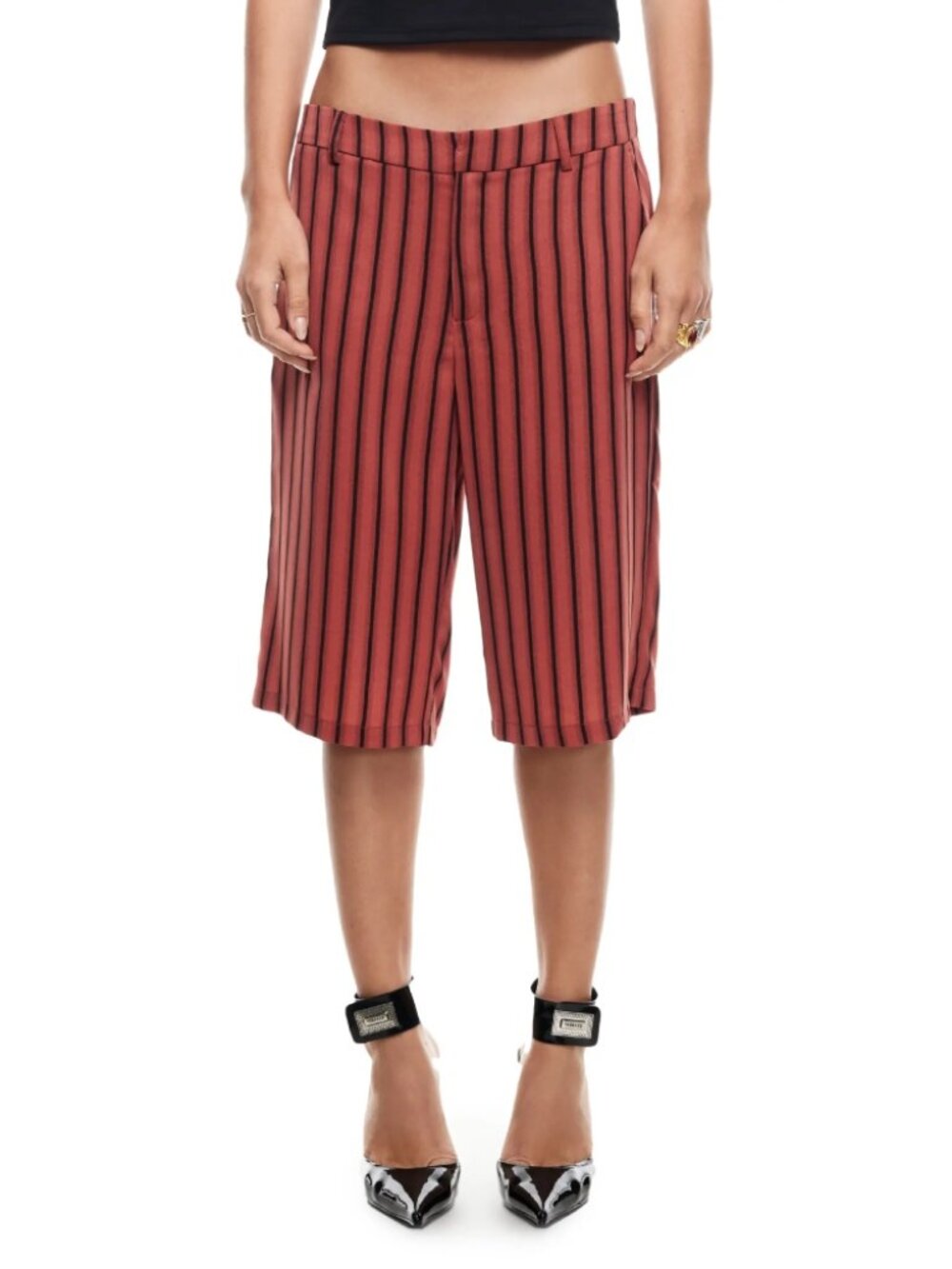 Lioness Kurt Stripe Low Rise Bermuda Shorts Red Black High Rise Size S NWOT